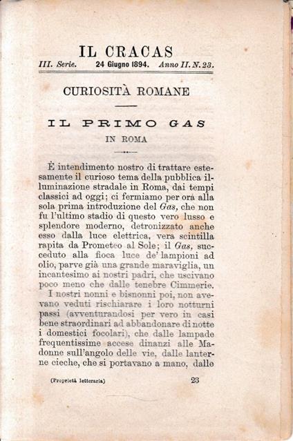 Il Cracas. Diario di Roma. Vol. 2. III serie, 24 Giugno 1894, anno II, n. 23 - copertina