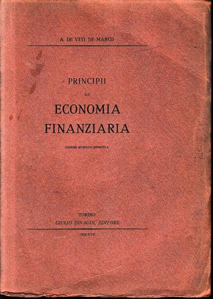 Principii di Economia Finanziaria - Antonio De Viti De Marco - copertina