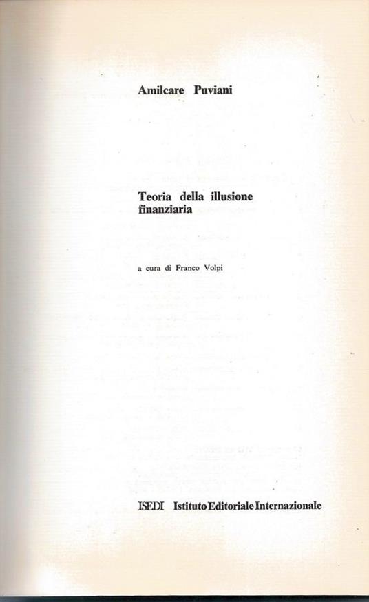 Amilcare Puviani - Teoria della illusione finanziaria - Franco Volpi - copertina