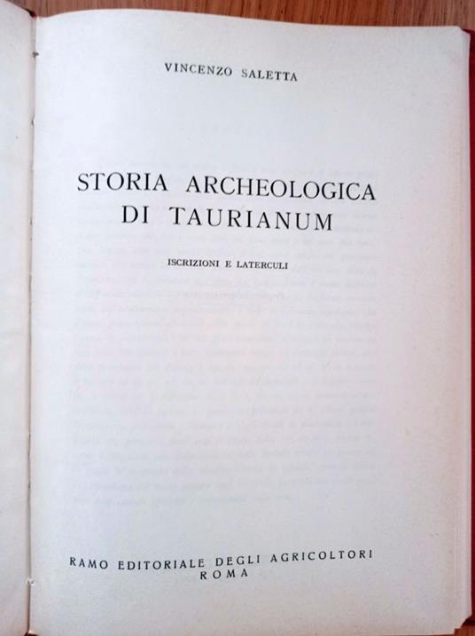 Storia archeologica di Taurianum - Vincenzo Letta - copertina