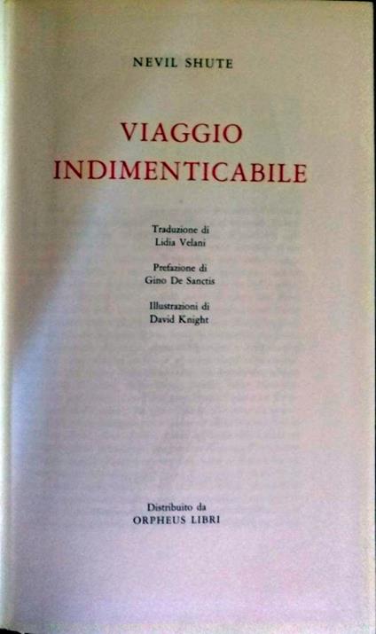 Viaggio indimenticabile - Nevil Shute - copertina