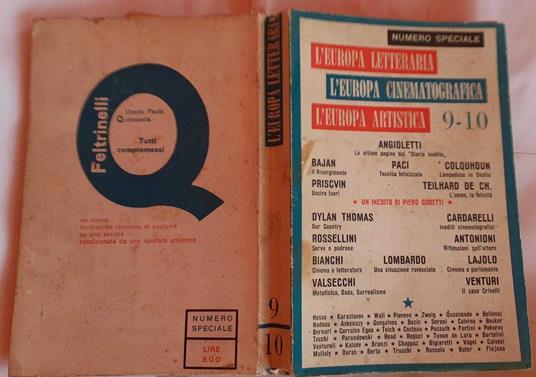 L' Europa letteraria- artistica. Rivista bimestrale anno II° n° 9-19 del 1961 - Giancarlo Vigorelli - copertina