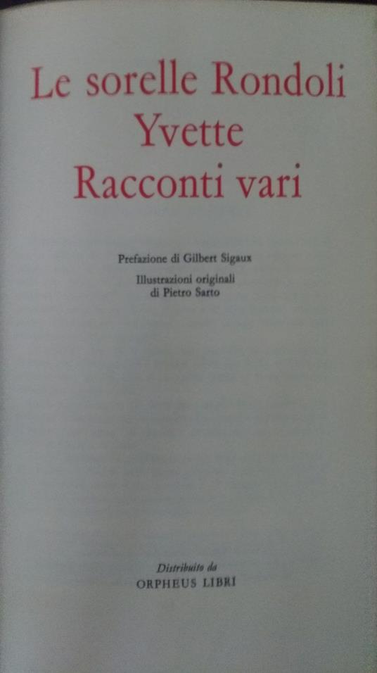 Le sorelle Rondoli Yvette. Racconti vari - Guy de Maupassant - copertina