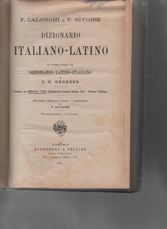 Dizionario Italiano-latino - copertina