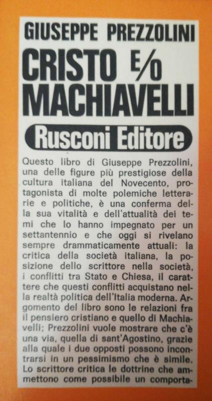 Cristo e/o Machiavelli - Giuseppe Prezzolini - copertina