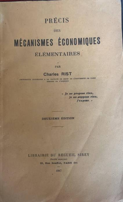 Précis des Mécanismes economiques élémentaires - copertina