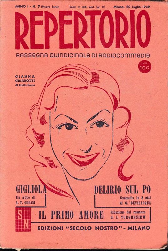 Repertorio. Rassegna quindicinale di radiocommedie. Anno 1, n. 7. 1949 - Umberto Colombini - copertina