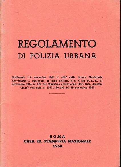 Regolamento di Polizia Urbana - Comune Di Roma - copertina