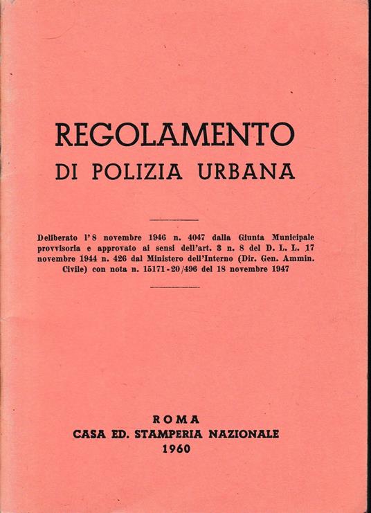 Regolamento di Polizia Urbana - Comune Di Roma - copertina