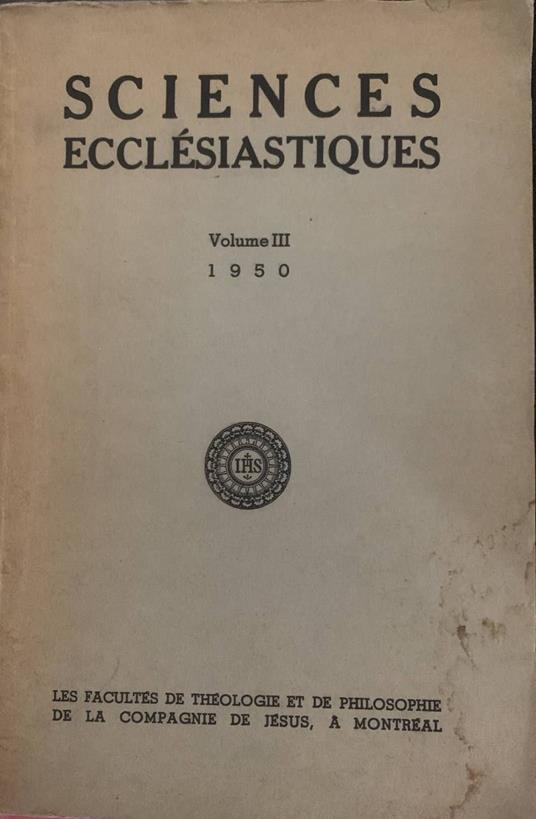 Sciences ecclésiastiques. Volume III - copertina