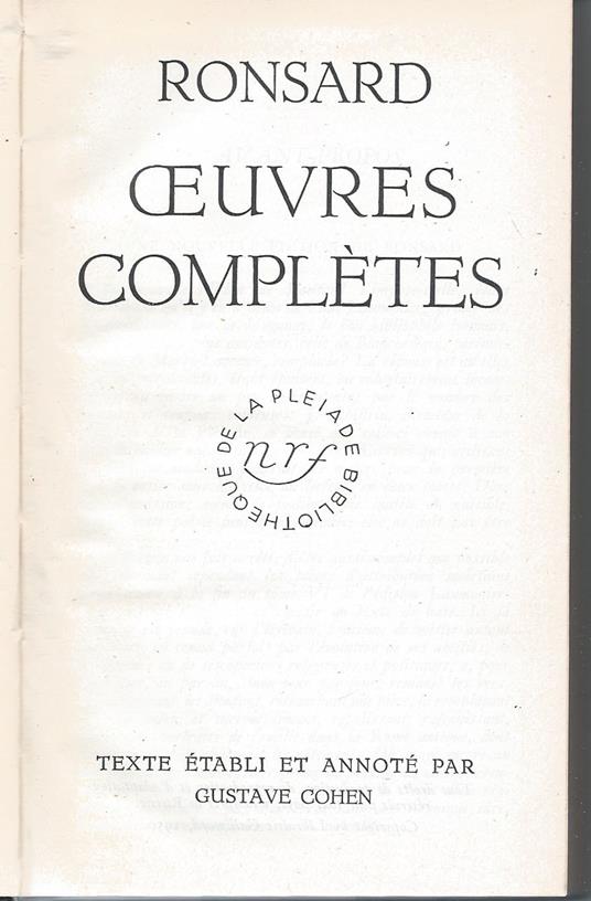 Oeuvres complètes - Pierre de Ronsard - copertina