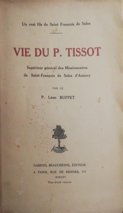Vie Du P. Tissot - copertina