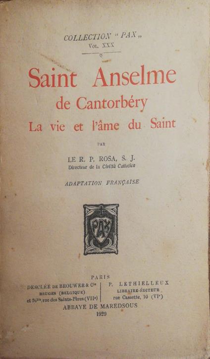 Saint Anselme de Cantorbéry, La vie et l'àme du Saint - Anonimo - copertina