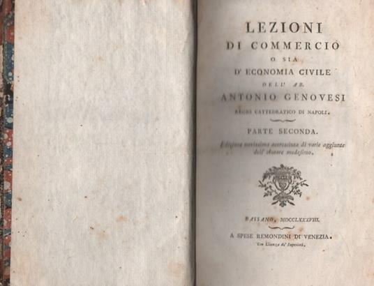 Lezioni di commercio o sia d'economia civile dell'ab. Antonio Genovesi (parte seconda) - Antonio Genovesi - copertina
