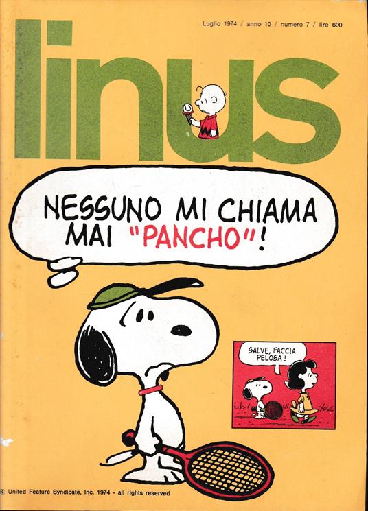 Linus. Luglio 1974 / anno 10 / n. 7 - Charles M. Schulz - copertina