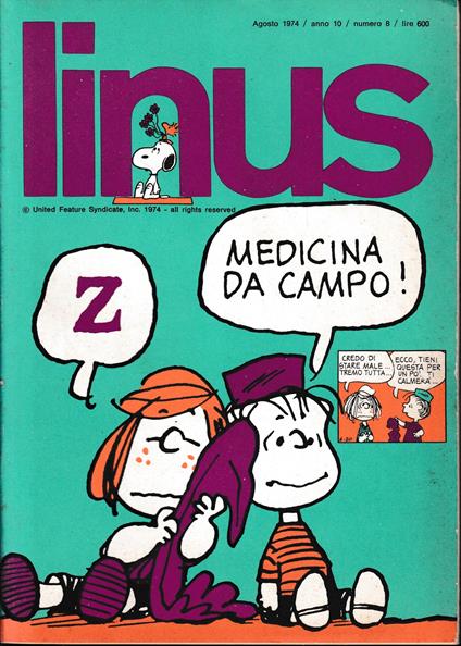 Linus. Agosto 1974 / anno 10 / n. 8 - Charles M. Schulz - copertina