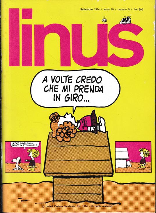 Linus. Settembre 1974 / anno 10 / n. 9 - Charles M. Schulz - copertina