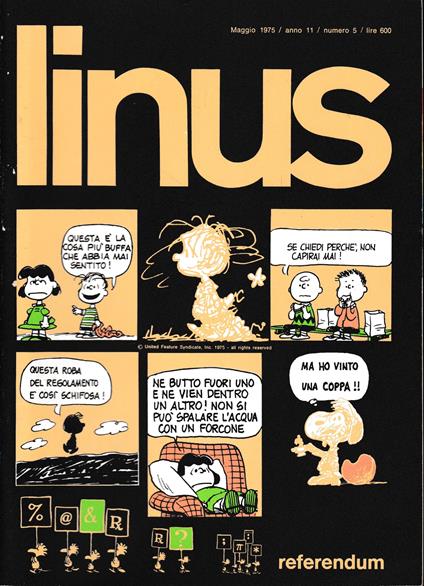 Linus. maggio 1975 / anno 11 / n. 5 - Charles M. Schulz - copertina