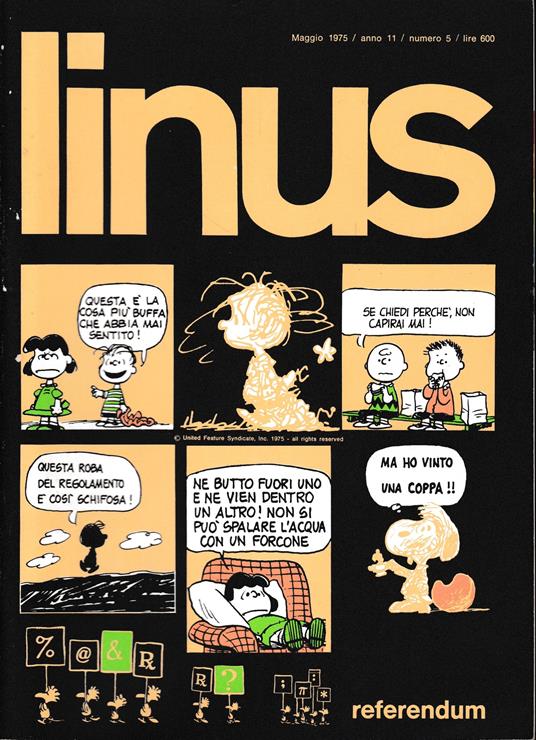 Linus. maggio 1975 / anno 11 / n. 5 - Charles M. Schulz - copertina