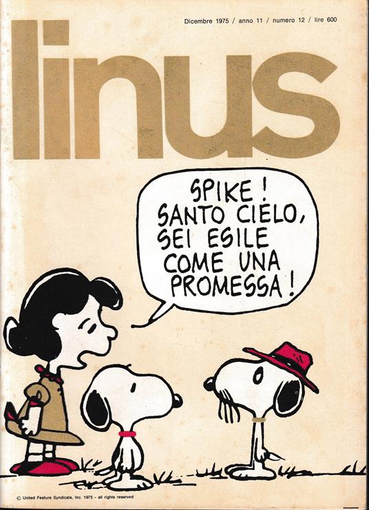 Linus. Dicembre 1975 / anno 11 / n. 12 - Charles M. Schulz - copertina