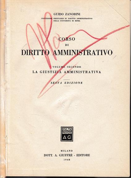 Corso di Diritto Amministrativo, vol. 2° - Guido Zanobini - copertina