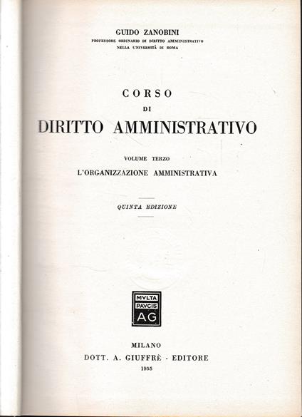 Corso di Diritto Amministrativo, vol. 3° - Guido Zanobini - copertina