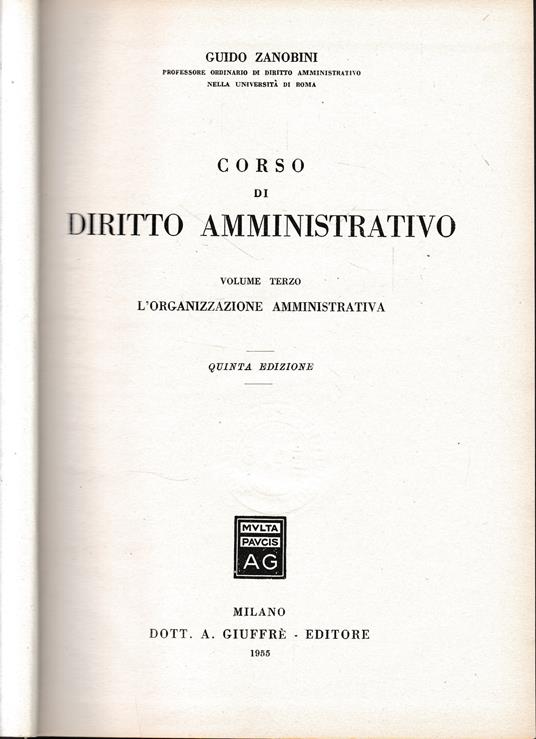 Corso di Diritto Amministrativo, vol. 3° - Guido Zanobini - copertina