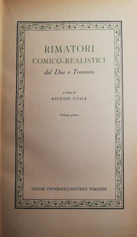 Rimatori comico-realistici del Due e Trecento - Maurizio Vitale - copertina