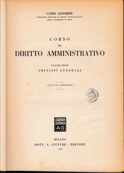 Corso di Diritto Amministrativo, vol. 1° - Guido Zanobini - copertina