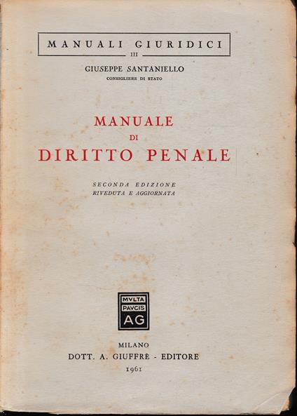 Manuale di Diritto Penale - Giuseppe Santaniello - copertina