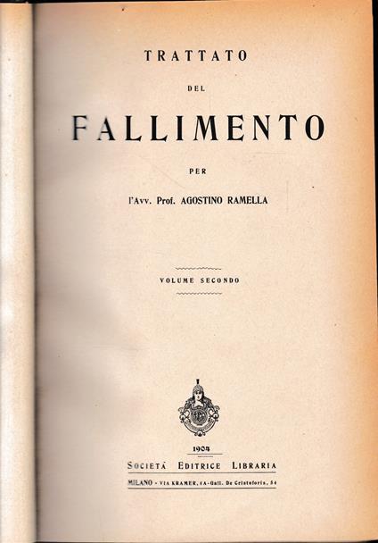 Trattato del fallimento, vol. 2° - Agostino Ramelli - copertina