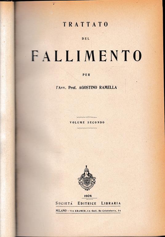 Trattato del fallimento, vol. 2° - Agostino Ramelli - copertina