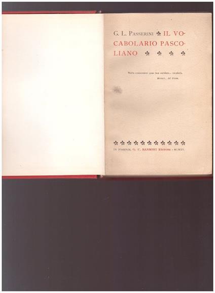 Il Vocabolario Pascoliano - G. Passerini - copertina