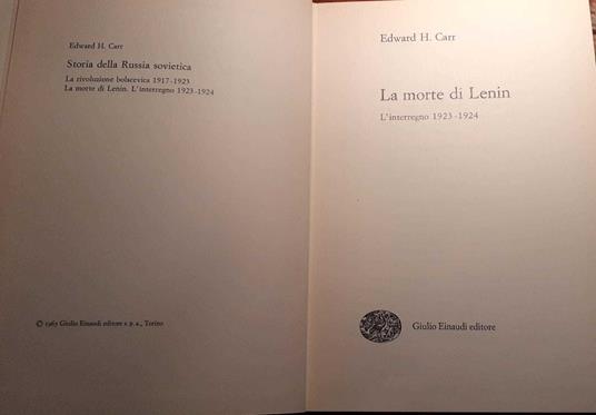La morte di Lenin. L'interregno 1923-1924 - Edward Carr - copertina