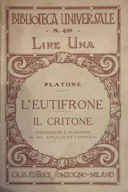 L' Eutifrone - Il Critone - Platone - copertina