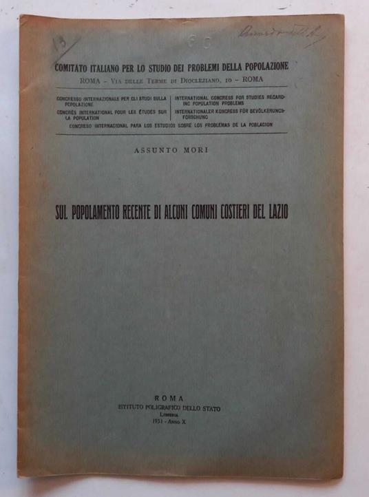 Sul popolamento recente di alcuni Comuni costieri del Lazio - Assunta Mori - copertina