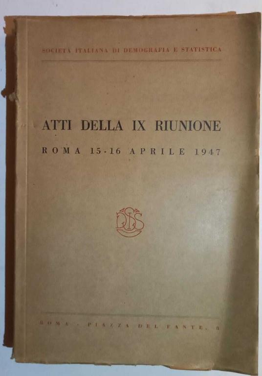 Atti della IX Riunione Roma 15-16 Aprile 1947 - copertina