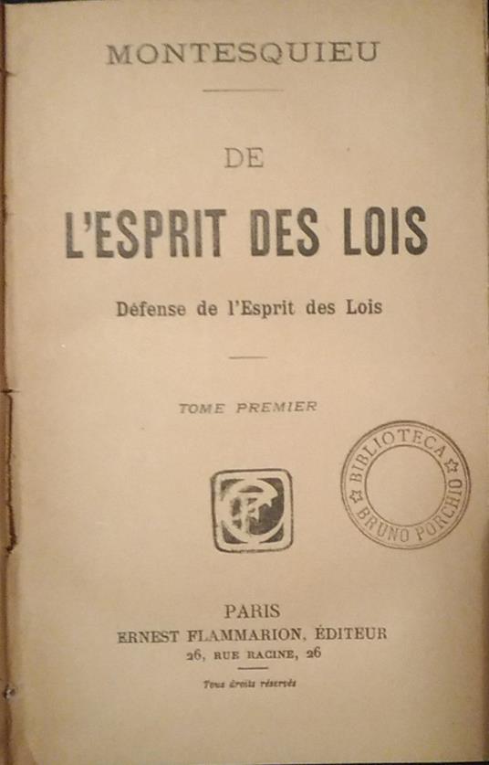 De l'esprit des lois - Charles L. de Montesquieu - copertina