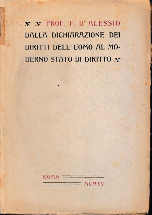 Dalla dichiarazione dei diritti dell'uomo al moderno stato di diritto - Francesco D'Alessio - copertina
