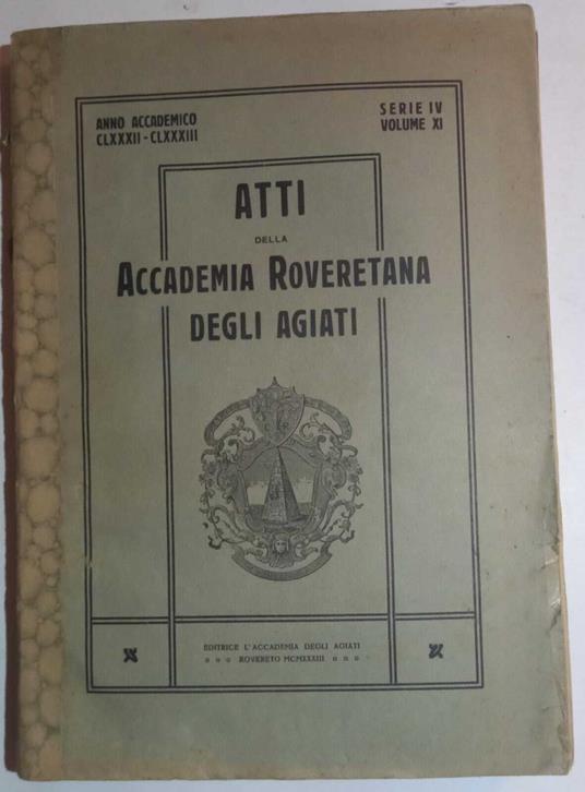 Atti della Accademia Roveretana degli Agiati (anno accademico 1932-33) - copertina