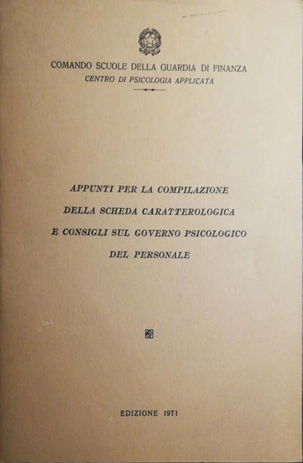 Appunti per la compilazione della scheda caratteriologica - copertina