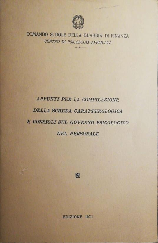 Appunti per la compilazione della scheda caratteriologica - copertina