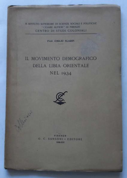 Il movimento demografico della Libia Orientale nel 1934 - Emilio Scarin - copertina