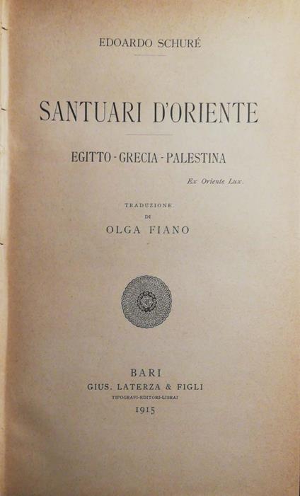 Santuari d'oriente - Édouard Schuré - copertina