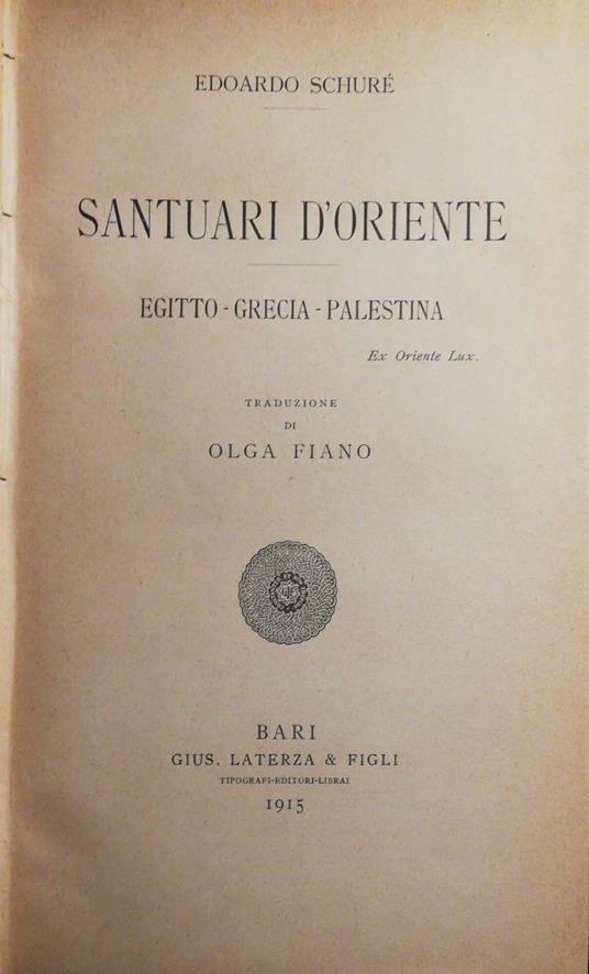 Santuari d'oriente - Édouard Schuré - copertina