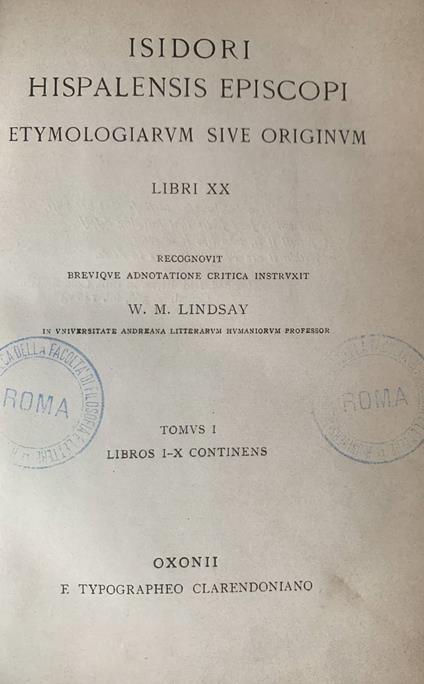 Etymologiae. Tomus I - copertina