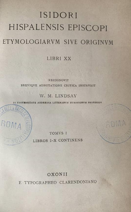 Etymologiae. Tomus I - copertina