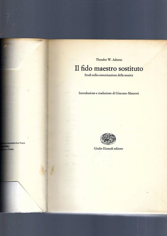 Filo Maestro Sostituto - Theodor W. Adorno - copertina