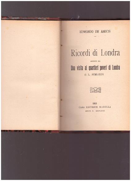 Ricordi Di Londra - Edmondo De Amicis - copertina