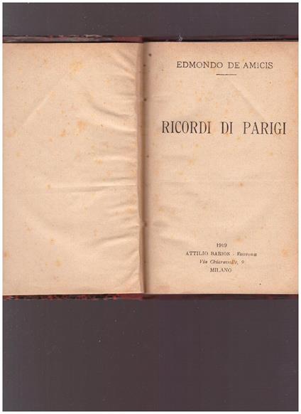 Ricordi Di Parigi - Edmondo De Amicis - copertina
